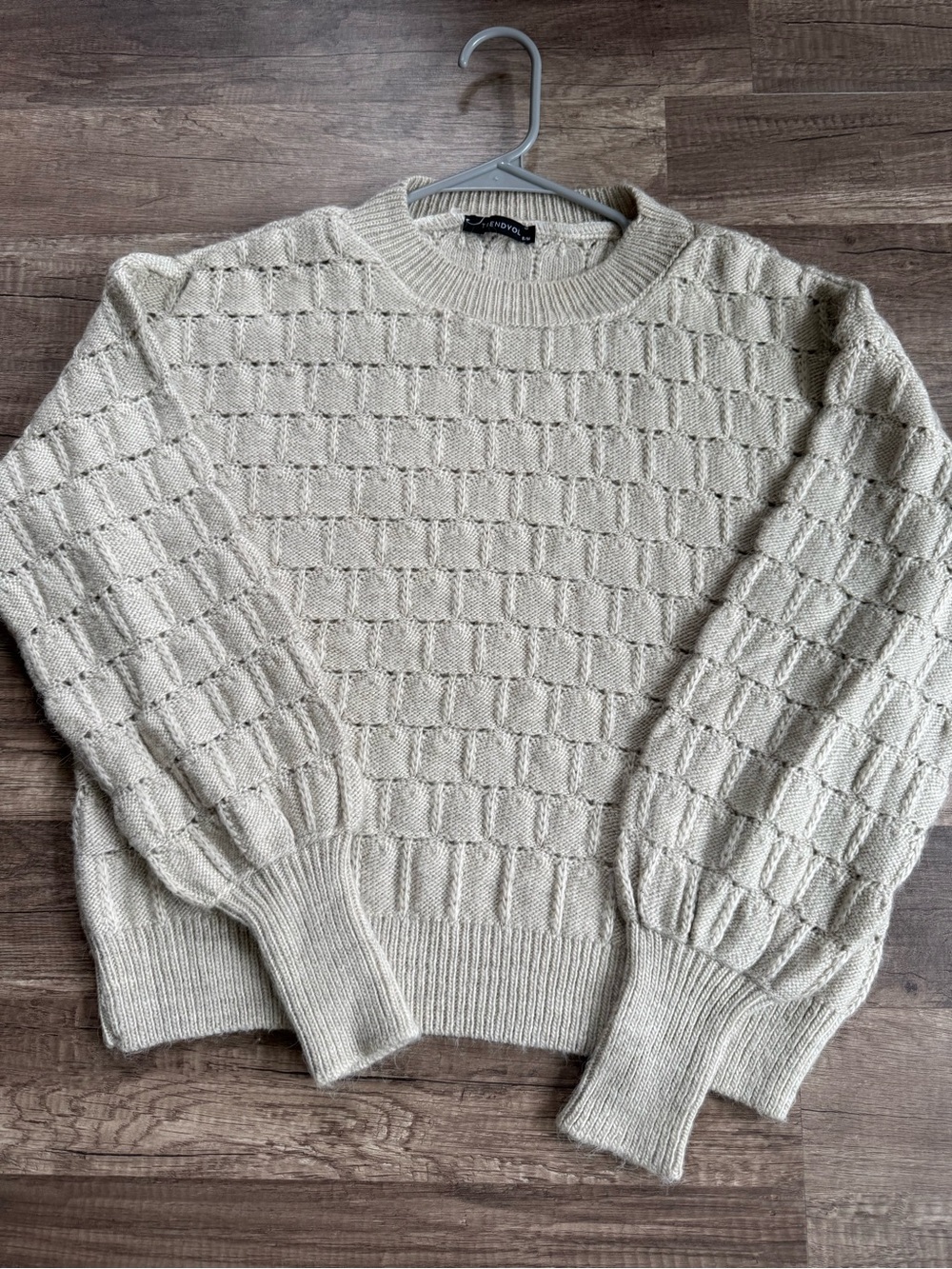 Trendyol Beige Textured Knit Sweater Women’s S/M Wool Blend Crewneck